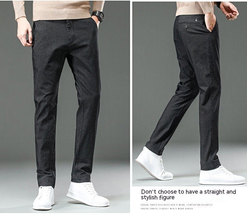 Fine Plaid Stretch Pencil Pants Slim-fit Pants Men