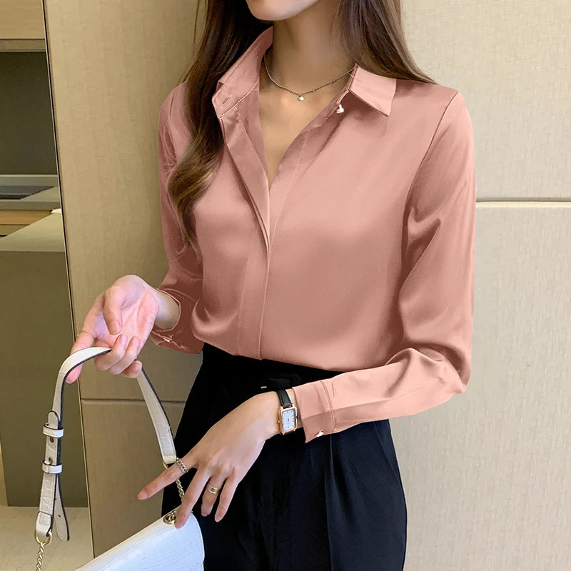 Satin Silk Long Sleeve Blouse